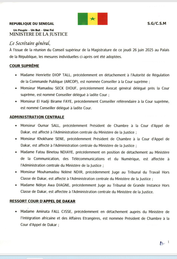 Conseil Supérieur de la Magistrature : Vague de nominations à la Cour suprême, à l’administration centrale et dans les juridictions régionales