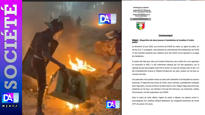 Agression d’un policier, fuite en mer et disparition inquiétante : la version officielle d’un drame à Cambérène Agression d’un policier, fuite en mer et disparition inquiétante : la version officielle d’un drame à Cambérène