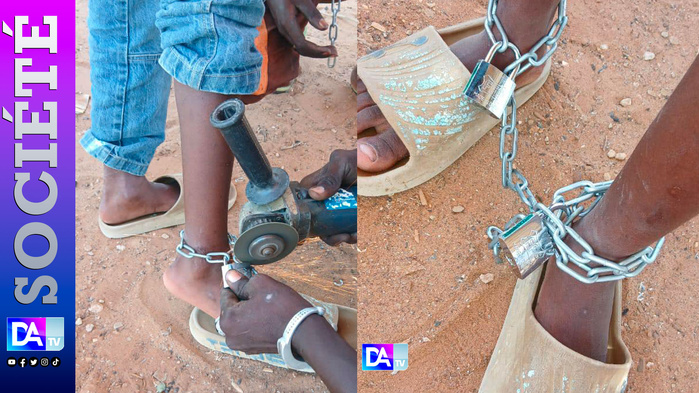 Enchaîné pour être éduqué ? Un talibé de 9 ans retrouvé les pieds liés à la Cité Apix… Son maître coranique interpellé Enchaîné pour être éduqué ? Un talibé de 9 ans retrouvé les pieds liés à la Cité Apix… Son maître coranique interpellé