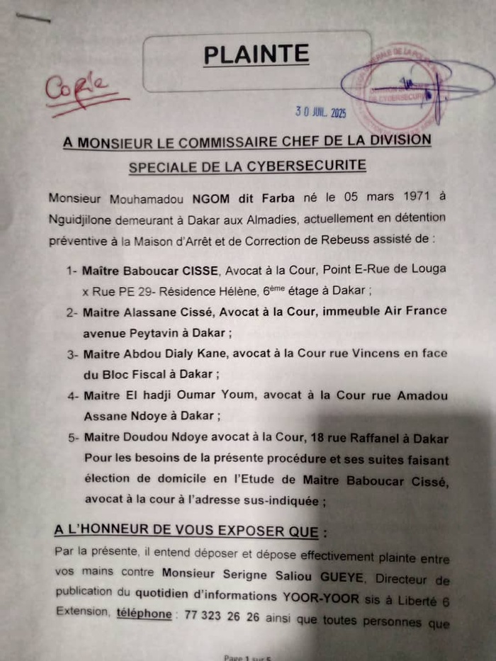 Affaire "Yoor-Yoor" : Plainte déposée contre Serigne Saliou Gueye après des révélations sur la mobilisation de soutien à Farba Ngom Affaire "Yoor-Yoor" : Plainte déposée contre Serigne Saliou Gueye après des révélations sur la mobilisation de soutien à Farba Ngom