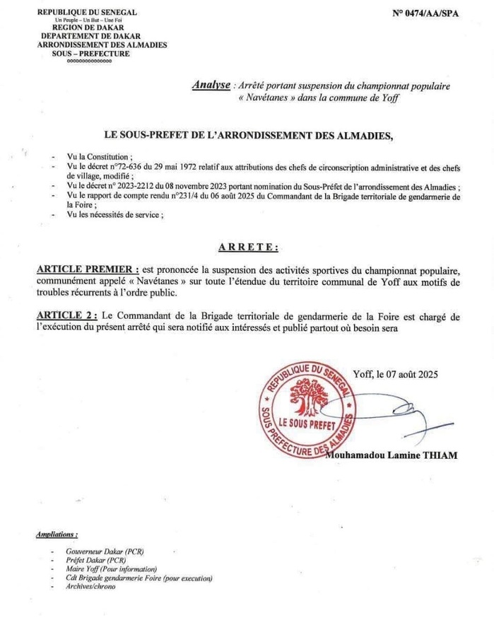 Yoff : Le sous-préfet suspend les "Navétanes" pour troubles à l'ordre public...