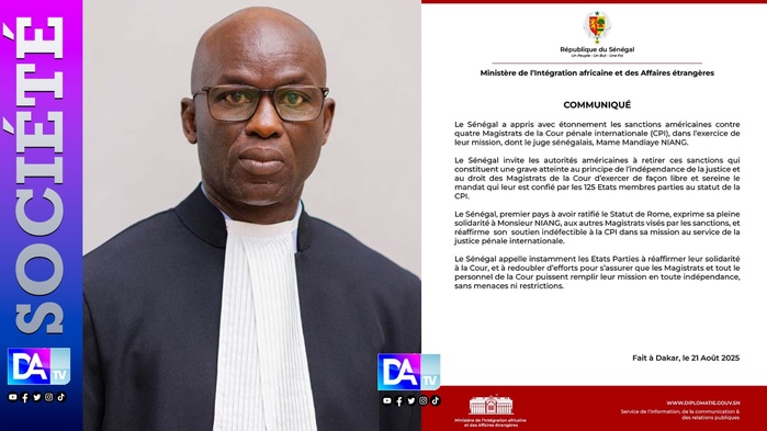 Sanctions contre des juges de la CPI: Dakar dénonce et exprime sa solidarité au juge Mame Mandiaye Niang
