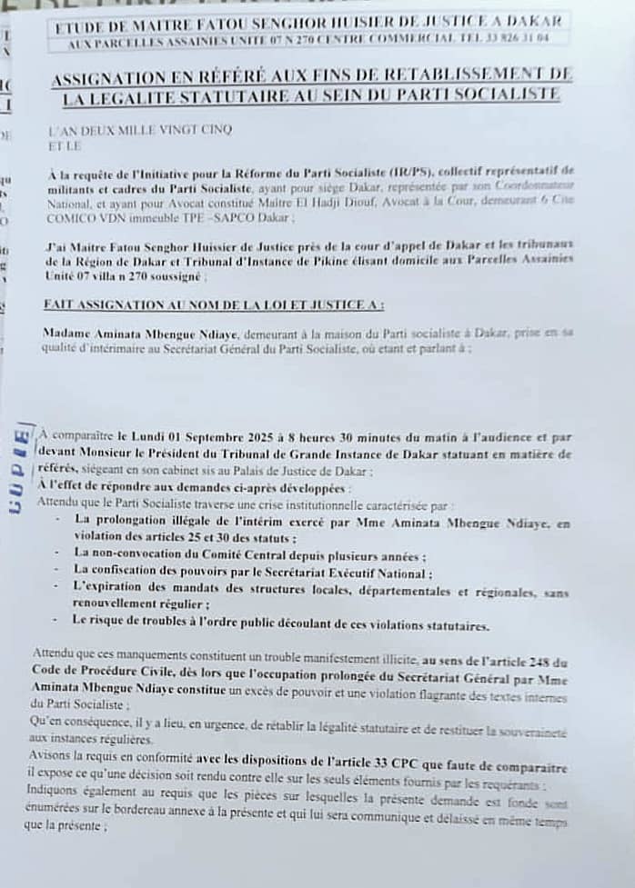 Rétablissement de la légalité statutaire au sein du PS : l'initiative pour la Réforme du Parti Socialiste saisit le tribunal en référé