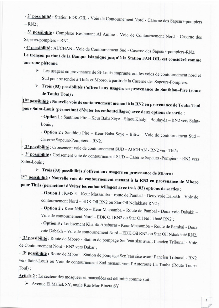 Plan de circulation du gamou de Tivaouane : interdiction pour les véhicules hippomobiles de circuler sur les routes bitumées[...]Le stationnement sur la voie publique interdit