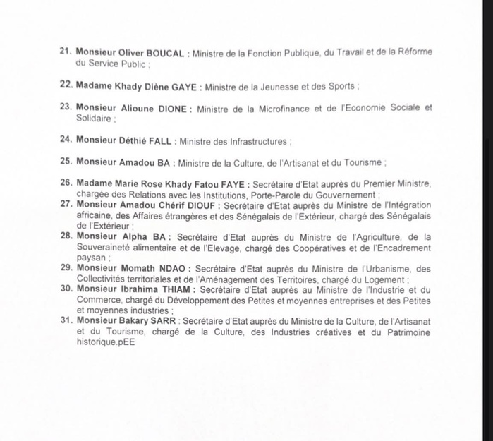 Nouveau gouvernement du Sénégal : voici la liste complète Nouveau gouvernement du Sénégal : voici la liste complète