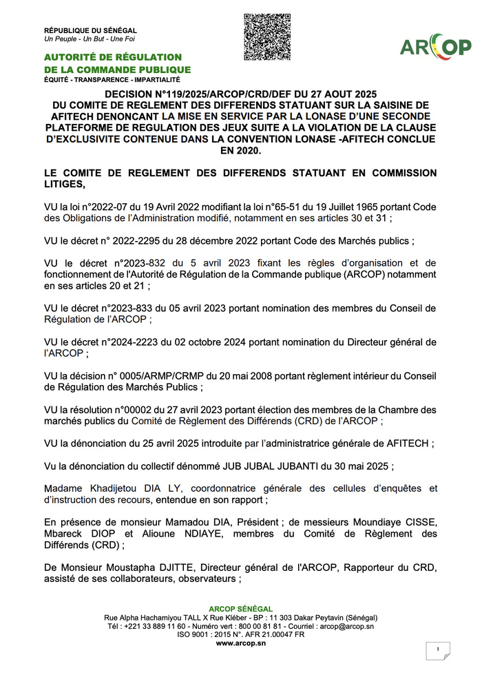 Affaire Lonase Afitech : l'ARCOP renvoie les deux parties devant le juge Affaire Lonase Afitech : l'ARCOP renvoie les deux parties devant le juge