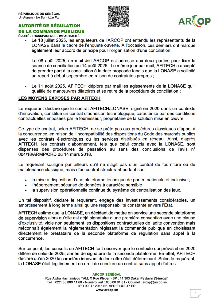 Affaire Lonase Afitech : l'ARCOP renvoie les deux parties devant le juge Affaire Lonase Afitech : l'ARCOP renvoie les deux parties devant le juge