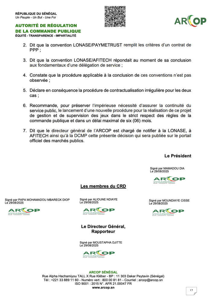 Affaire Lonase Afitech : l'ARCOP renvoie les deux parties devant le juge Affaire Lonase Afitech : l'ARCOP renvoie les deux parties devant le juge