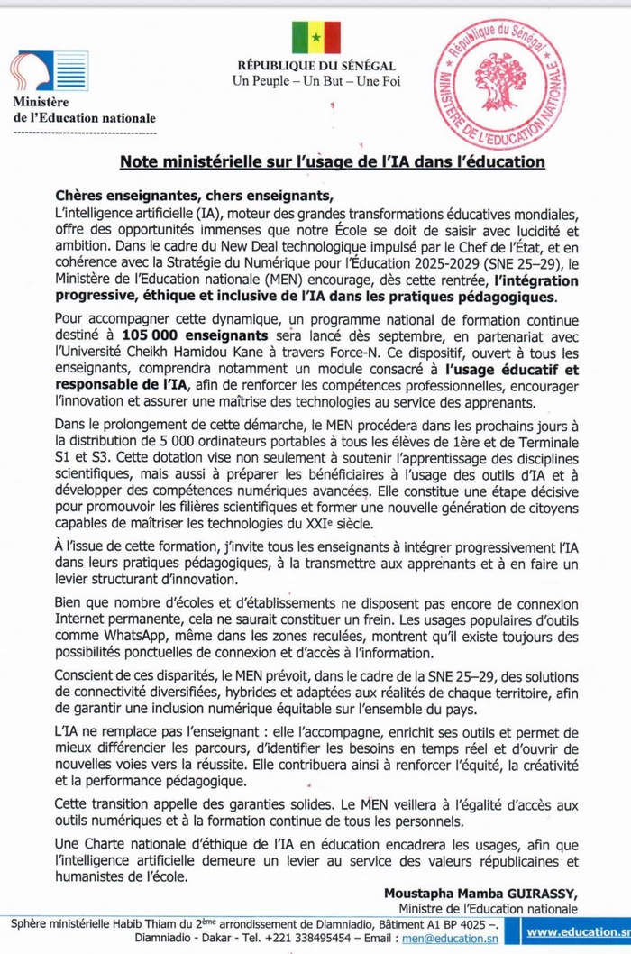 Éducation-Rentrée Scolaire : Le ministère de l'éducation intégre l’intelligence artificielle dans le système éducatif Éducation-Rentrée Scolaire : Le ministère de l'éducation intégre l’intelligence artificielle dans le système éducatif
