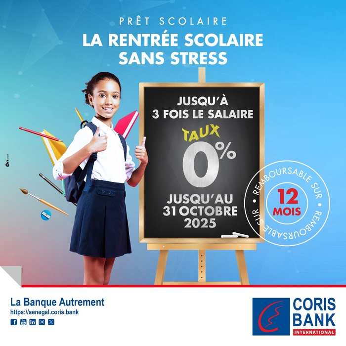 Rentrée scolaire 2025 : Coris Bank accompagne les parents en offrant des prêts à un taux de 0% Rentrée scolaire 2025 : Coris Bank accompagne les parents en offrant des prêts à un taux de 0%
