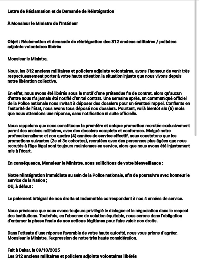Police nationale : les 312 libérés, anciens militaires de la police, interpellent le nouveau ministre de l’intérieur et réclament justice ou leur réintégration Police nationale : les 312 libérés, anciens militaires de la police, interpellent le nouveau ministre de l’intérieur et réclament justice ou leur réintégration