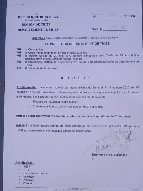Thiès : Le préfet interdit la marche des ferrailleurs du Sénégal
