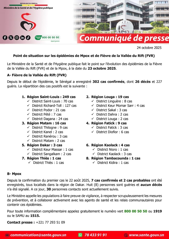 Fièvre de la Vallée du Rift: Thiès enregistre son premier cas Fièvre de la Vallée du Rift: Thiès enregistre son premier cas