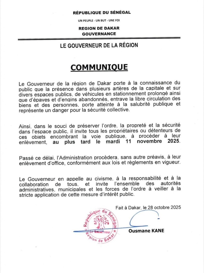 Désencombrement de la voie publique : le gouverneur de Dakar fixe un délai aux populations Désencombrement de la voie publique : le gouverneur de Dakar fixe un délai aux populations