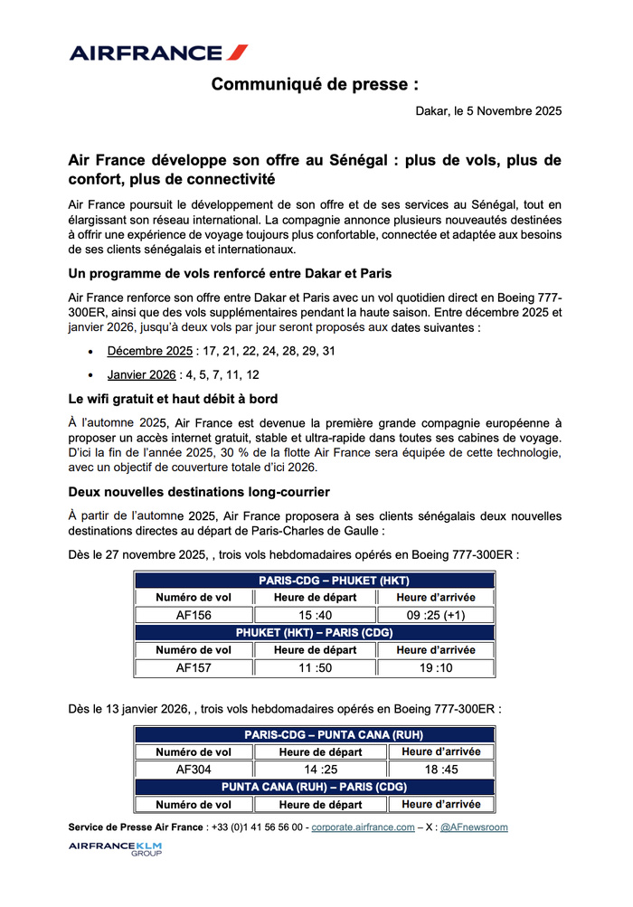 Air France muscle son offre au Sénégal : plus de vols, plus de confort, plus de connectivité