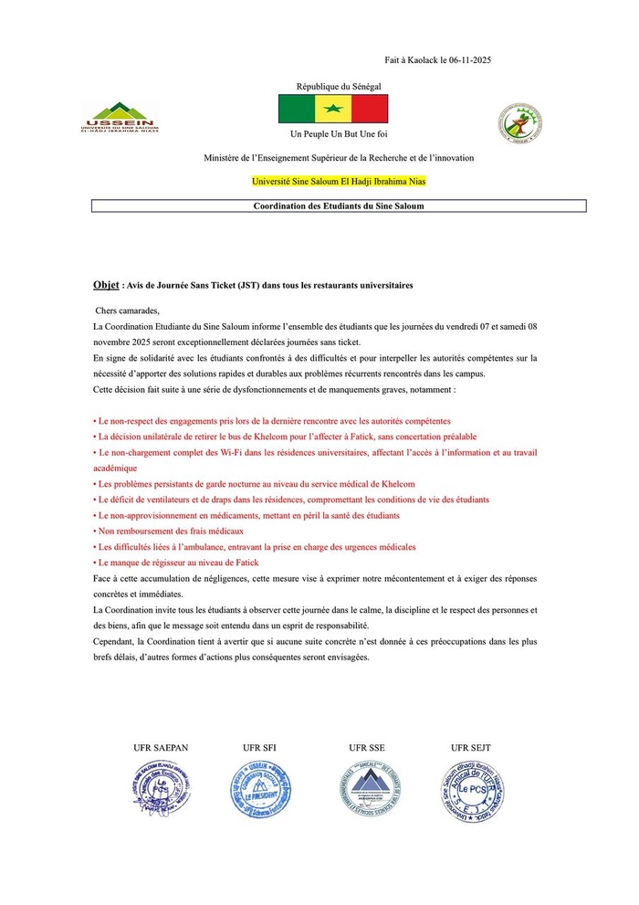 USSEIN- Problèmes récurrents dans les campus : les étudiants décrètent 48 heures sans tickets USSEIN- Problèmes récurrents dans les campus : les étudiants décrètent 48 heures sans tickets