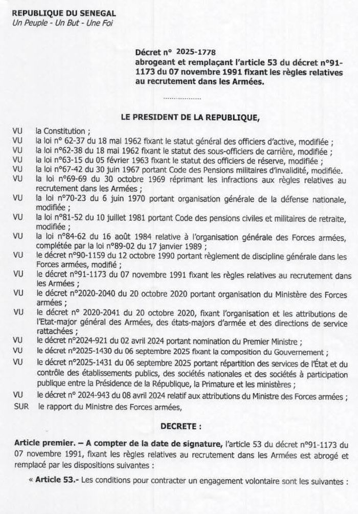 Forces armées : Un nouveau décret fixe les conditions d’engagement des candidats