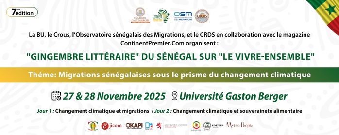 Culture : Changement climatique, souveraineté alimentaire et migrations au cœur du 7e Gingembre Littéraire à Saint-Louis, prévu du 27 au 28 novembre Culture : Changement climatique, souveraineté alimentaire et migrations au cœur du 7e Gingembre Littéraire à Saint-Louis, prévu du 27 au 28 novembre