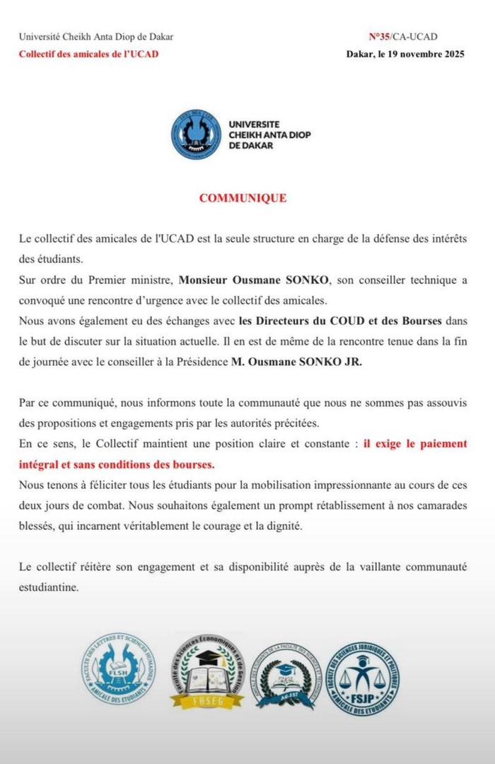 3e jour d'affrontement à l'UCAD : Les amicales exigent le paiement intégral et sans conditions des bourses
