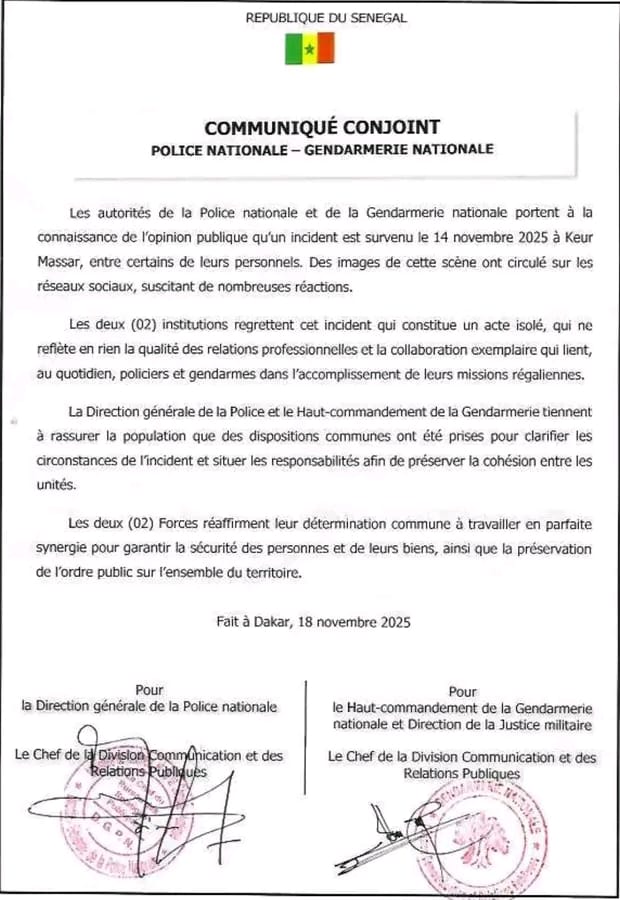 Incident entre policiers et gendarmes à Keur Massar : les deux corps  apaisent et annoncent des mesures...