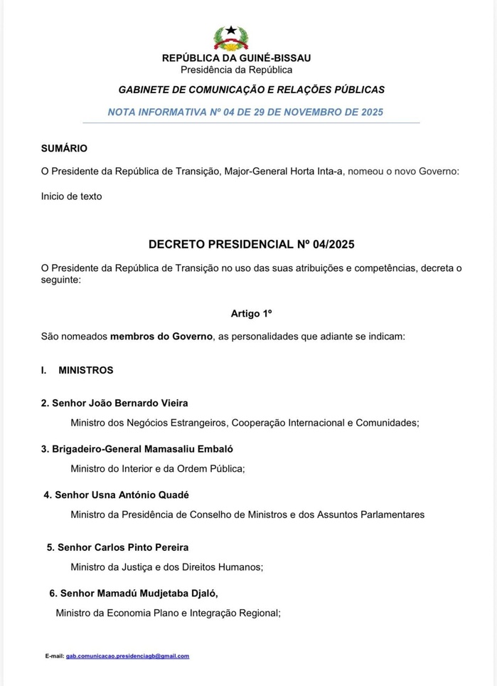 Bissau: formation d'un gouvernement, le président renversé est à Brazzaville Bissau: formation d'un gouvernement, le président renversé est à Brazzaville
