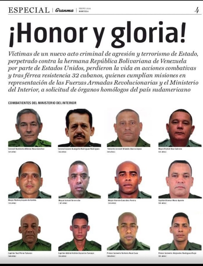 Capture de Maduro : Cuba publie la liste officielle des 32 agents de sécurité tués par les forces américaines Capture de Maduro : Cuba publie la liste officielle des 32 agents de sécurité tués par les forces américaines