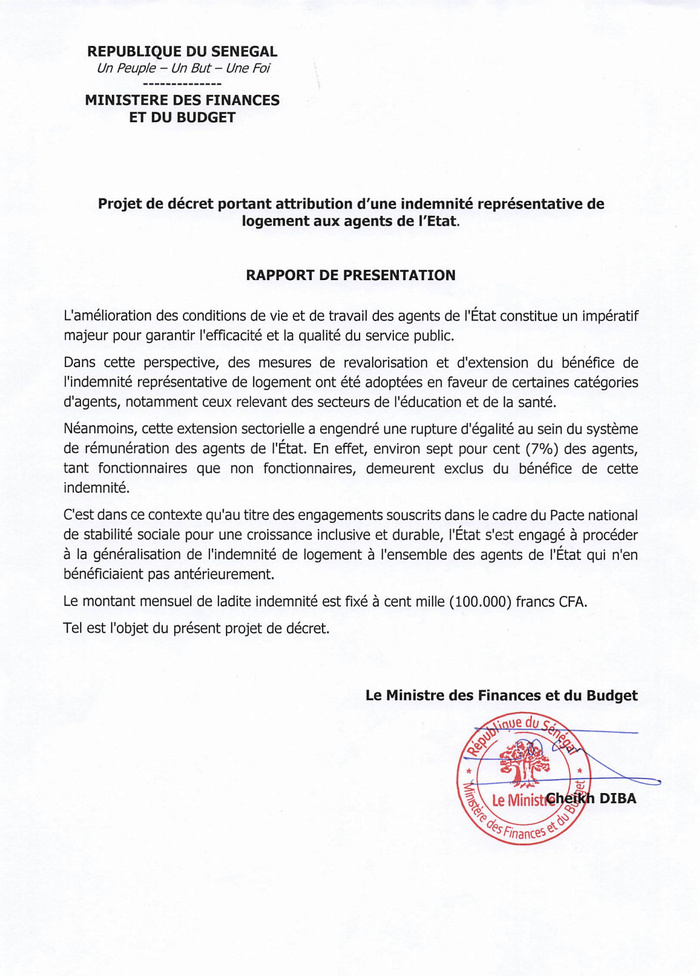 Fonction publique : Le président de la République généralise l’indemnité de logement à tous les agents Fonction publique : Le président de la République généralise l’indemnité de logement à tous les agents