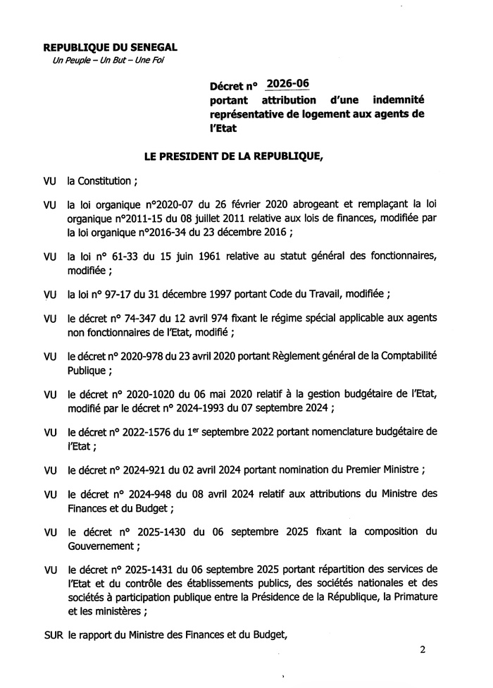 Fonction publique : Le président de la République généralise l’indemnité de logement à tous les agents