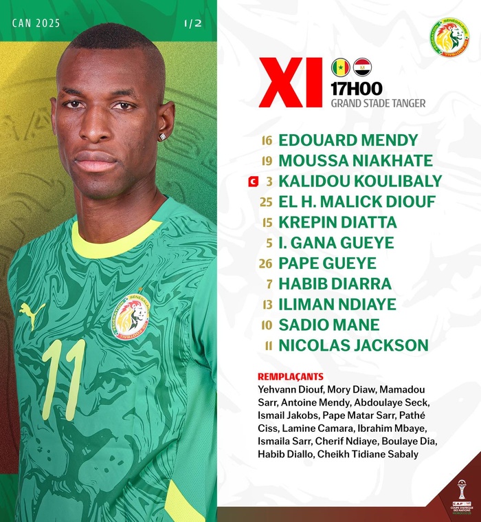 1/2 Finale-CAN 2025 : le Sénégal dévoile son onze de départ face à l’Égypte