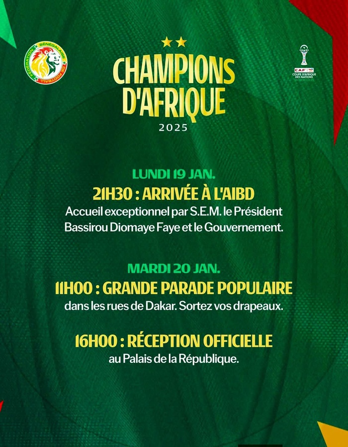2eme étoile des lions de la Teranga : Les champions d’Afrique attendus au Sénégal ce soir à 20h30 2eme étoile des lions de la Teranga : Les champions d’Afrique attendus au Sénégal ce soir à 20h30