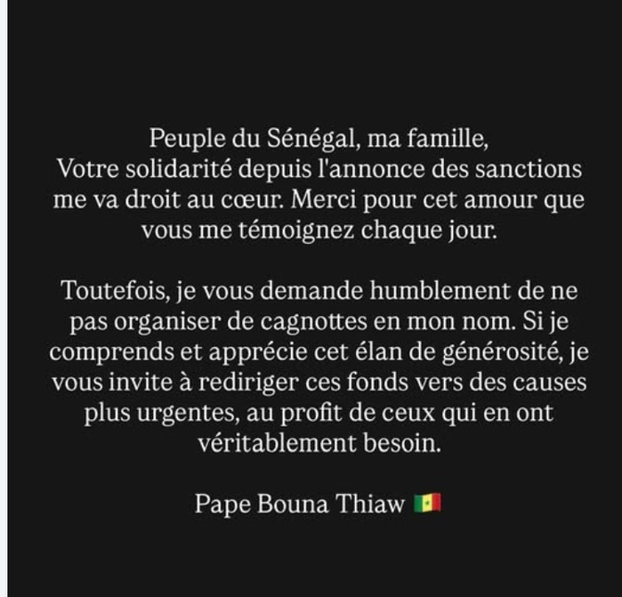 Sanctions contre Pape Thiaw : Le sélectionneur des Lions appelle à « rediriger ces fonds de la cagnotte qui lui est destinée vers ceux qui en ont vraiment besoin »