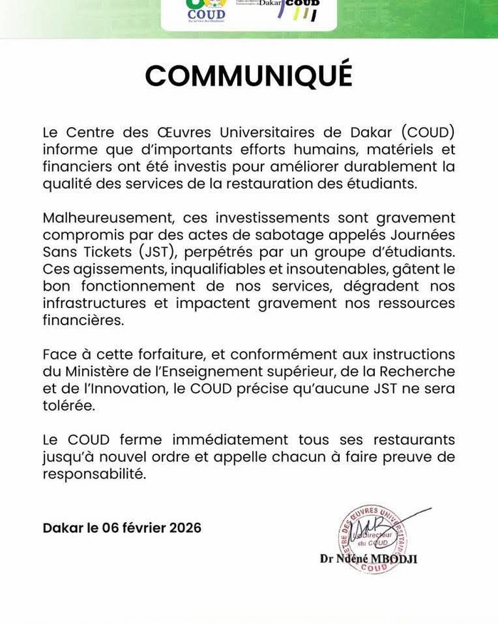 Tensions à l'Université : Le COUD ferme immédiatement les restaurants face aux "Journées sans Tickets"