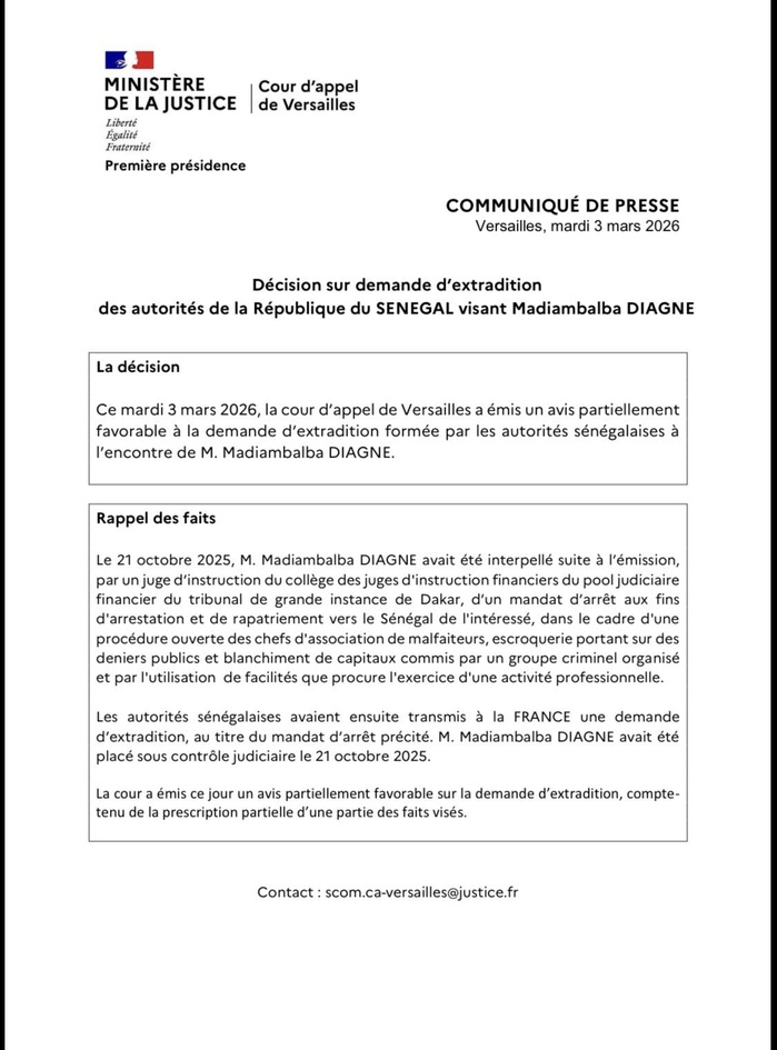 Paris : la Cour d’appel de Versailles favorable à une " extradition partielle " de Madiambal Diagne vers le Sénégal