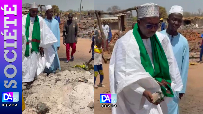Violent incendie à Saré Yoba Mballo (Dialambéré) : Chérif Alhaiba Aïdara (khalife général de la famille chérifienne de Saré Mamady) auprès des sinistrés...