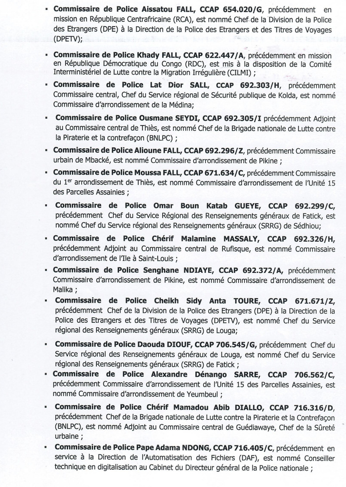 Vaste jeu de chaises musicales à la Police nationale : Une trentaine de commissaires changent de poste Vaste jeu de chaises musicales à la Police nationale : Une trentaine de commissaires changent de poste