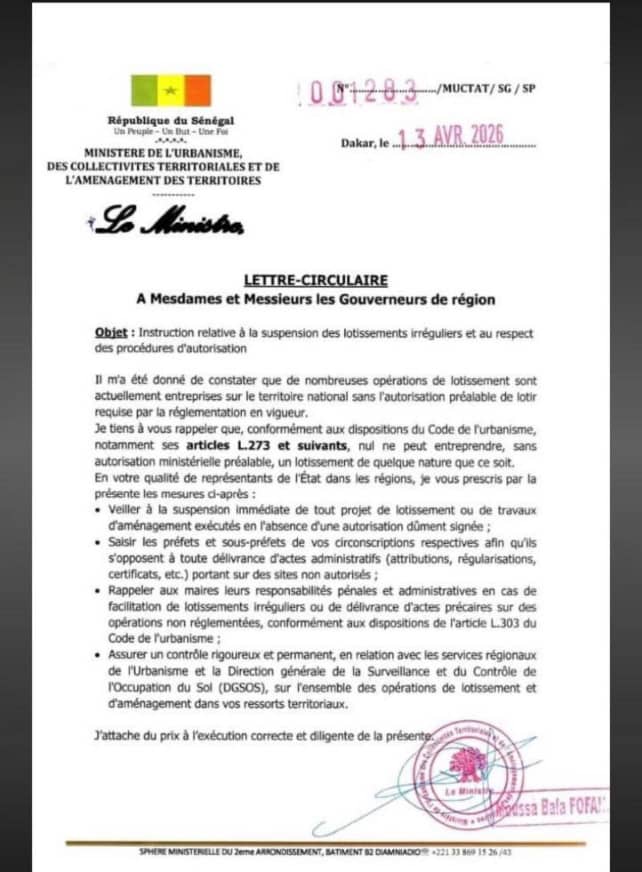 Lotissements illégaux au Sénégal : Le ministre tape du poing sur la table