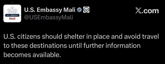 Mali : L'ambassade des États-Unis ordonne le confinement de ses ressortissants face à une menace d'offensive majeure