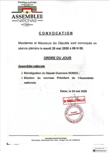 Assemblée nationale : la réintégration d’Ousmane Sonko et l’élection d’un nouveau président prévues ce mardi 26 mai
