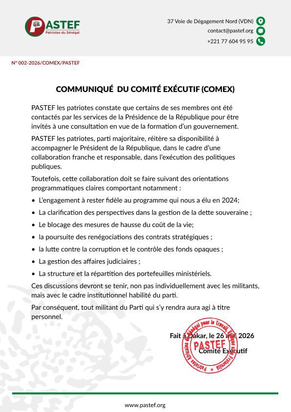 Nouveau gouvernement du Sénégal : Pastef pose ses conditions pour intégrer le nouvel attelage