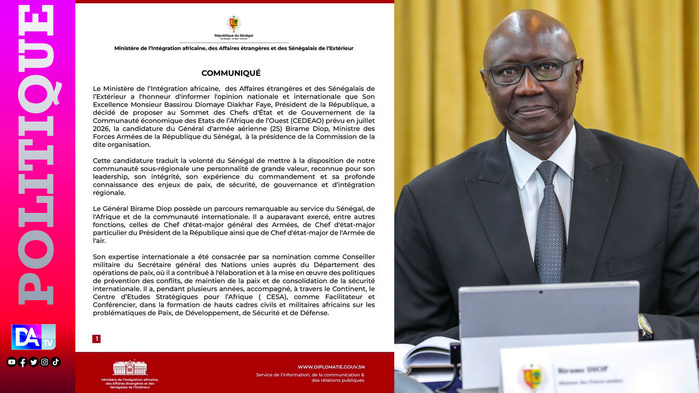 Le Sénégal mise sur le Général Birame Diop pour renforcer la Commission de la CEDEAO