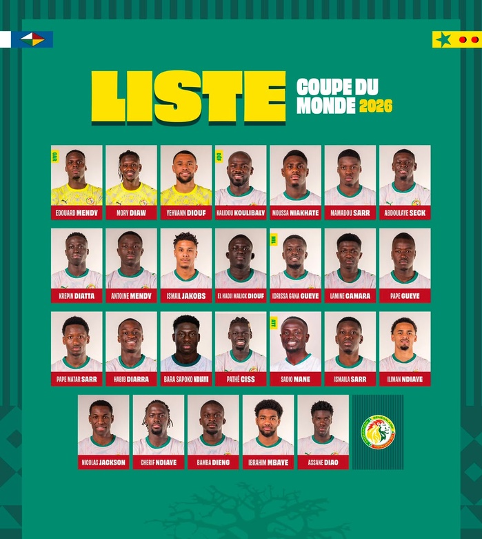 Coupe du Monde 2026 : Pape Thiaw dévoile ses 26 Lions pour défendre les couleurs du Sénégal Coupe du Monde 2026 : Pape Thiaw dévoile ses 26 Lions pour défendre les couleurs du Sénégal