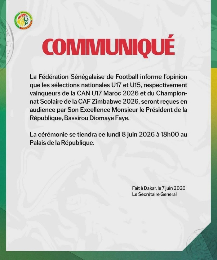 Honneurs de la Nation : Le PR Bassirou Diomaye Faye reçoit les champions d’Afrique U17 et les vainqueurs du Championnat scolaire CAF U15