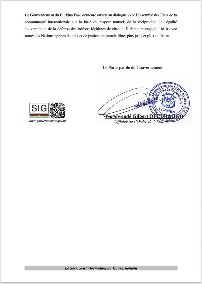 Le Burkina Faso annonce «rompre ses relations diplomatiques» avec la France Le Burkina Faso annonce «rompre ses relations diplomatiques» avec la France