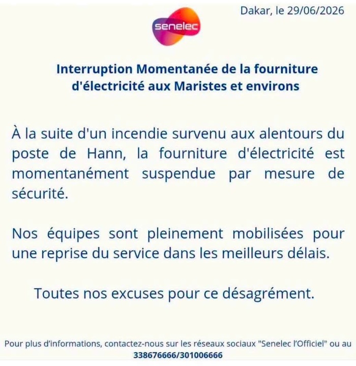 Incendie au poste de Hann : Les Maristes et environs privés d’électricité, la Senelec mobilisée Incendie au poste de Hann : Les Maristes et environs privés d’électricité, la Senelec mobilisée