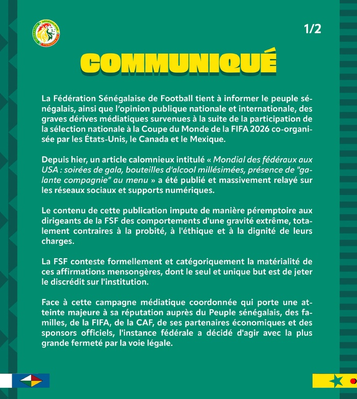 « Galante compagnie » au menu : La FSF dépose une plainte pour « laver son honneur » « Galante compagnie » au menu : La FSF dépose une plainte pour « laver son honneur »