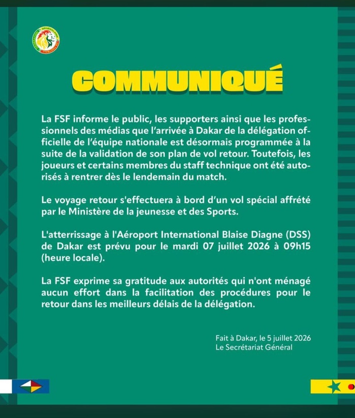 Retour des Lions : la délégation officielle attendue, ce mardi 7 juillet à Dakar Retour des Lions : la délégation officielle attendue, ce mardi 7 juillet à Dakar
