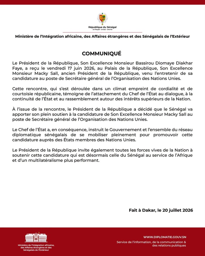ONU : Le Sénégal apporte officiellement son soutien à la candidature de Macky Sall