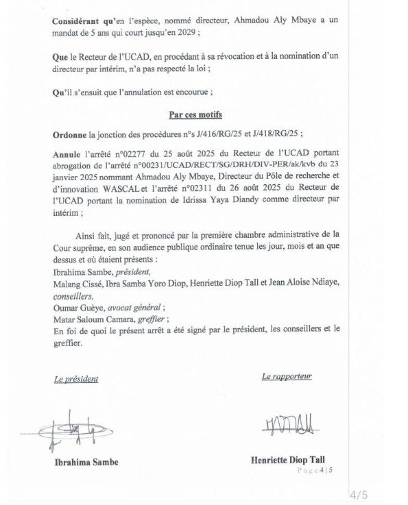 Arrêté abrogeant sa nomination à la tête de WASCAL : L’ex recteur, Ahmadou Aly Mbaye obtient gain de cause devant la Cour suprême contre l'UCAD