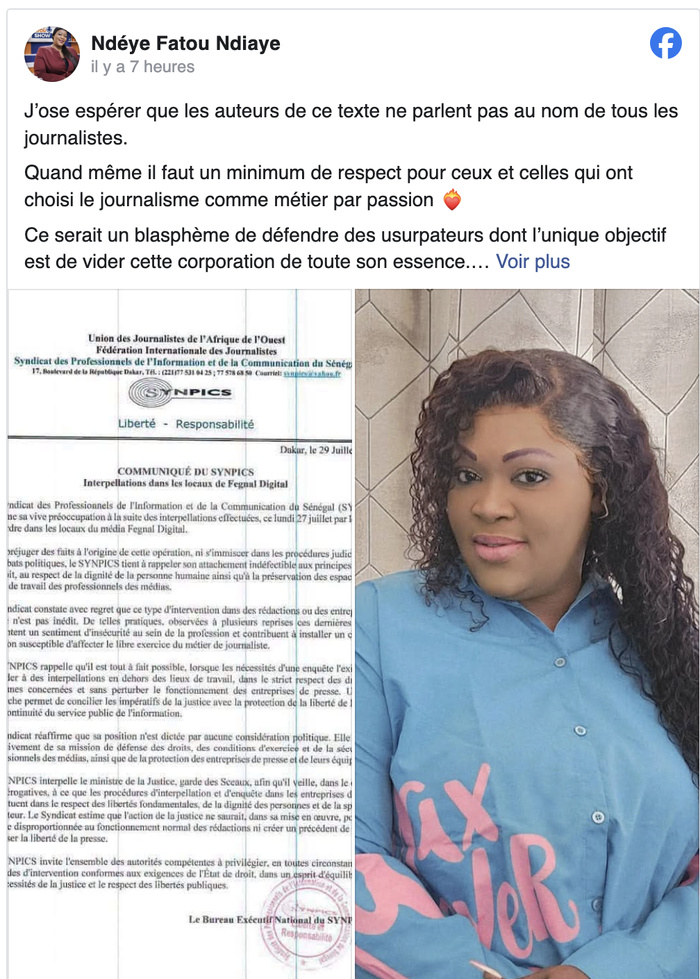 Communiqué sur Fegnal Digital : Vague de colère et d'indignation des journalistes contre le SYNPICS Communiqué sur Fegnal Digital : Vague de colère et d'indignation des journalistes contre le SYNPICS