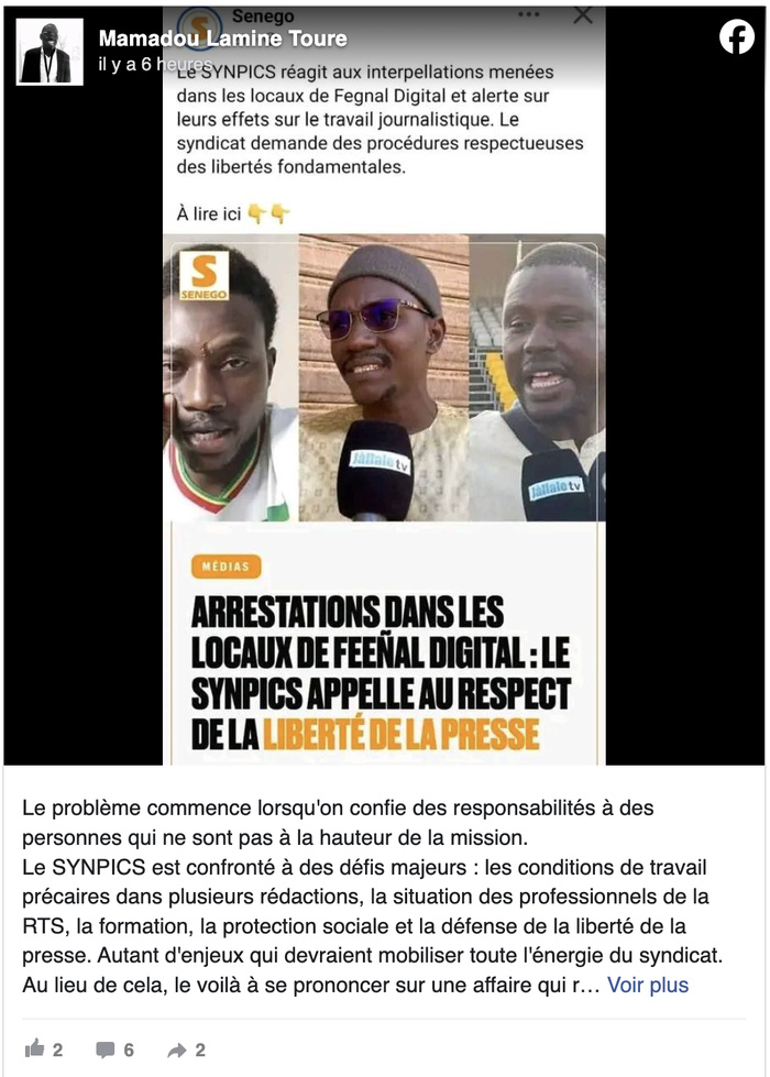 Communiqué sur Fegnal Digital : Vague de colère et d'indignation des journalistes contre le SYNPICS Communiqué sur Fegnal Digital : Vague de colère et d'indignation des journalistes contre le SYNPICS